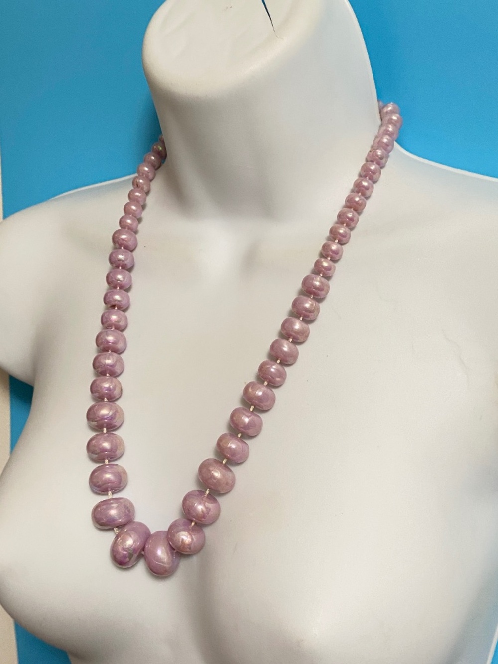 Vintage Lilac Barrel Beads Pearl Luster Necklace